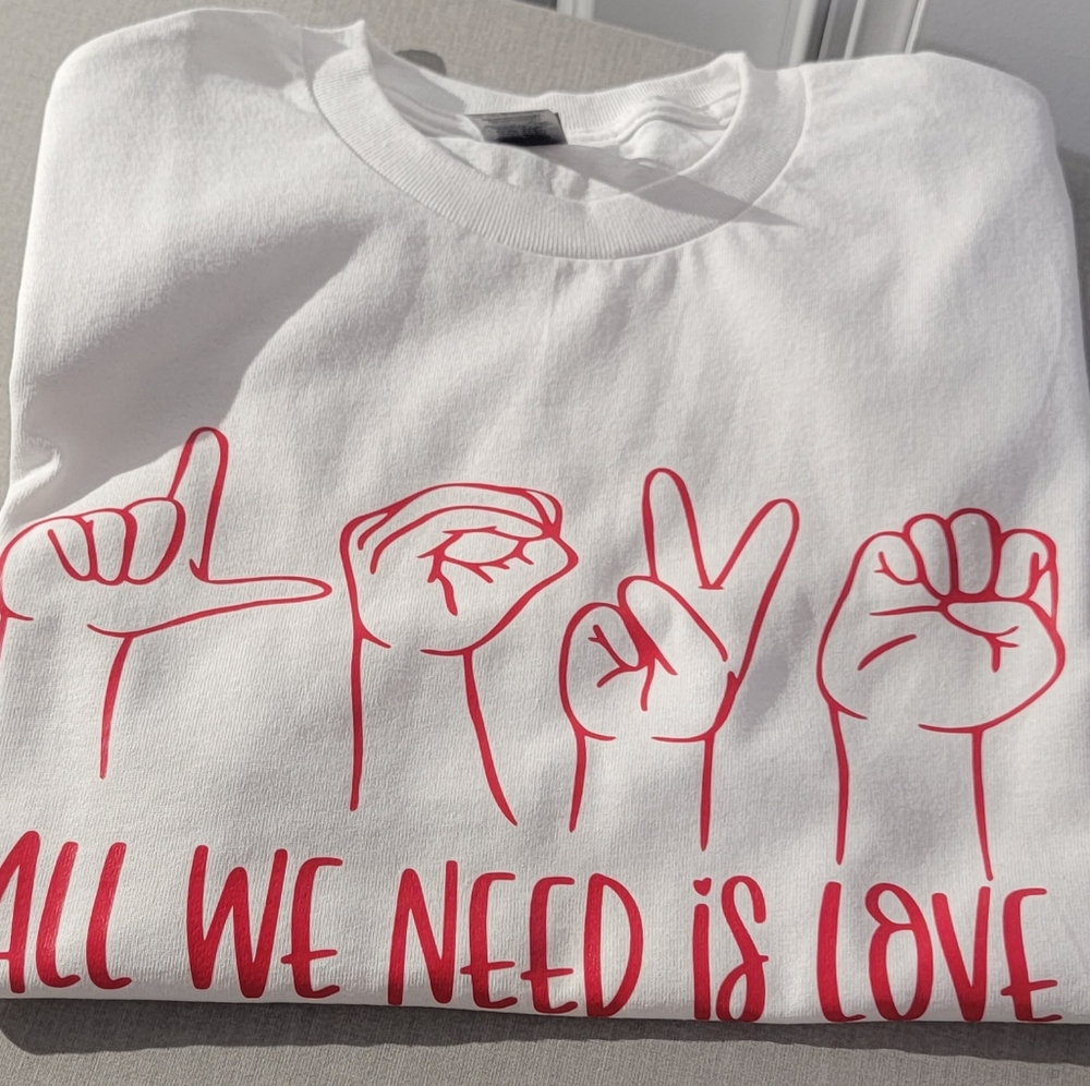 All we need is love, white t-shirt unisex, white and red shirt